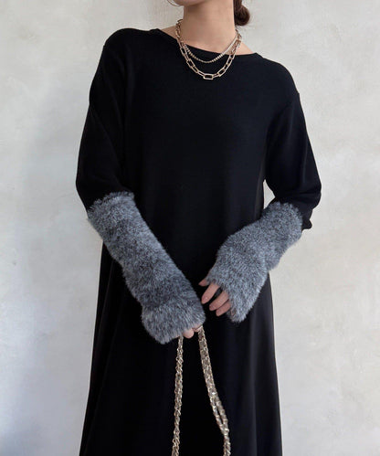 拼接雪紡長袖連衣裙