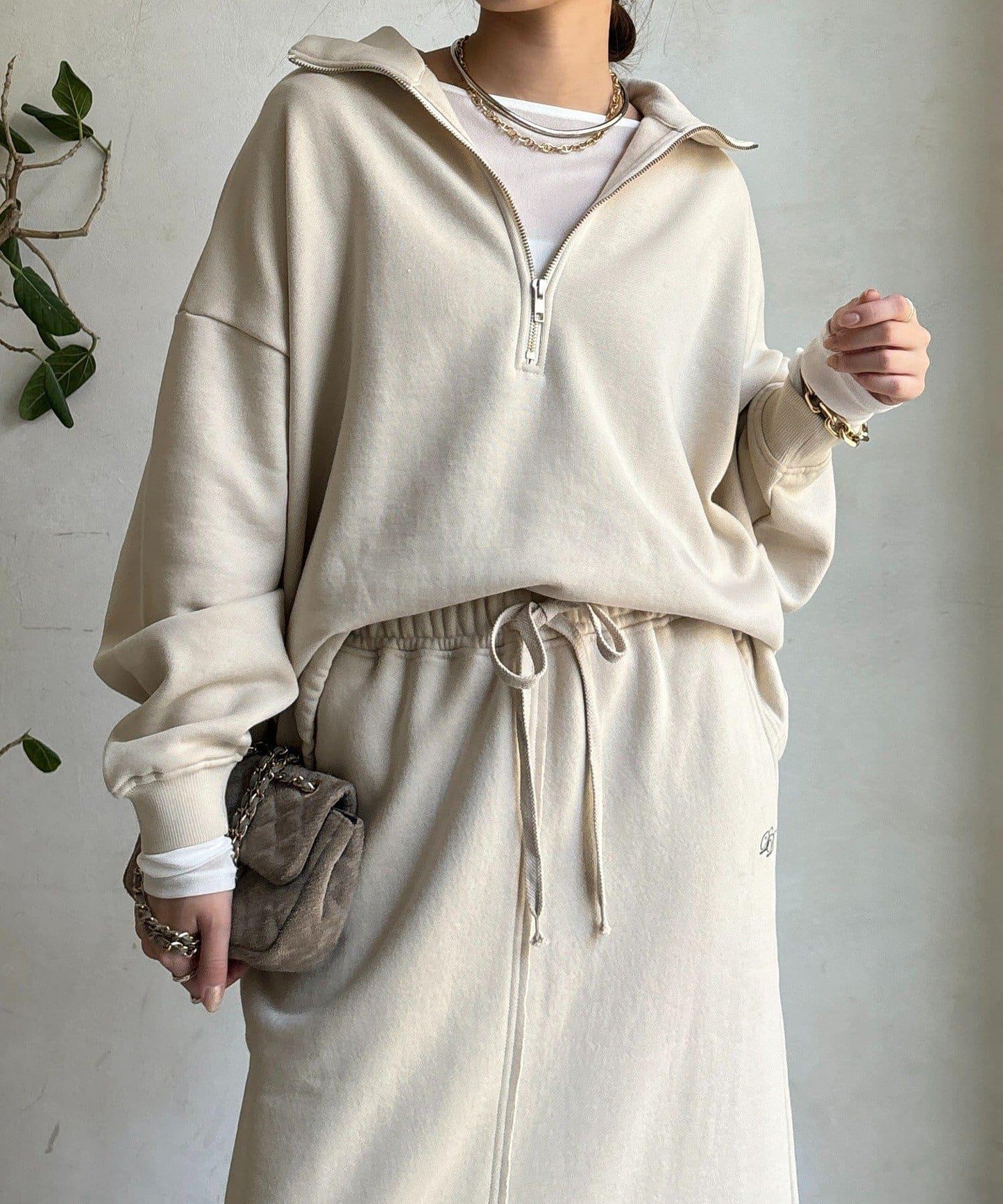 加絨抽繩半拉鍊套頭衫