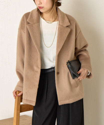 西裝領長毛呢大衣