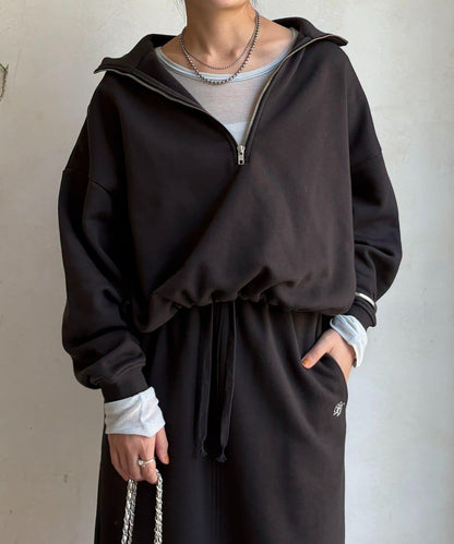 加絨抽繩半拉鍊套頭衫