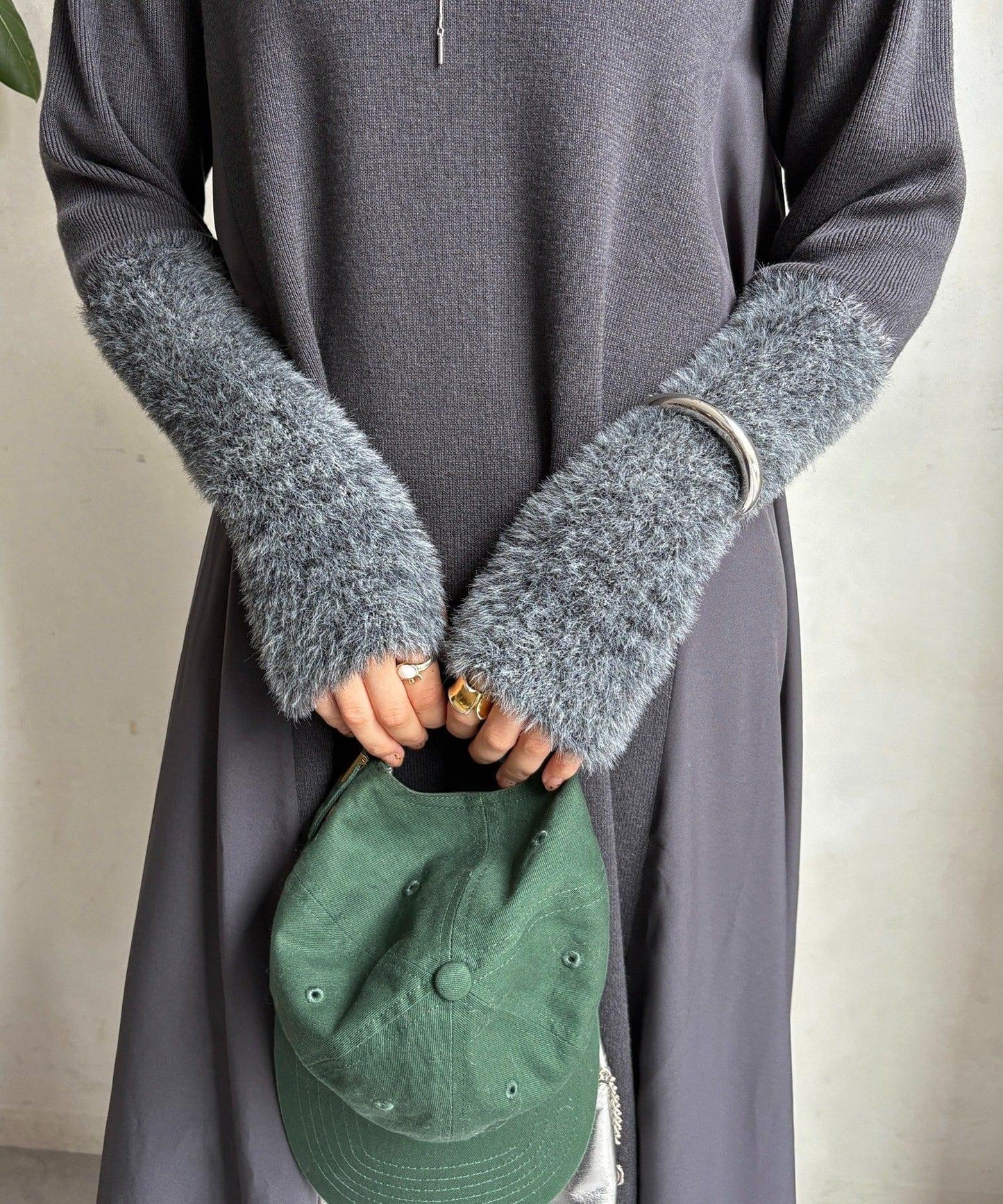 拼接雪紡長袖連衣裙