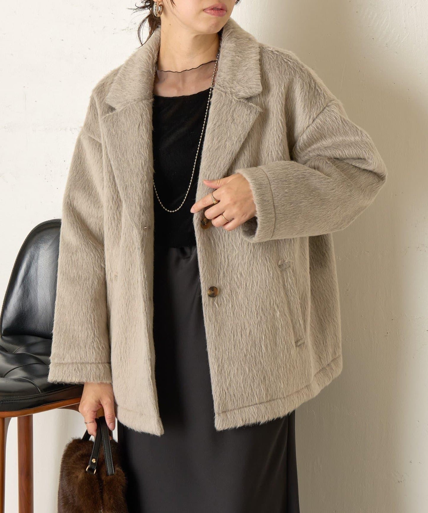 西裝領長毛呢大衣