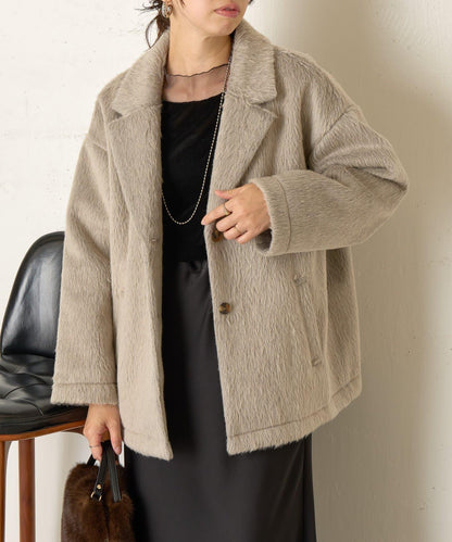 西裝領長毛呢大衣