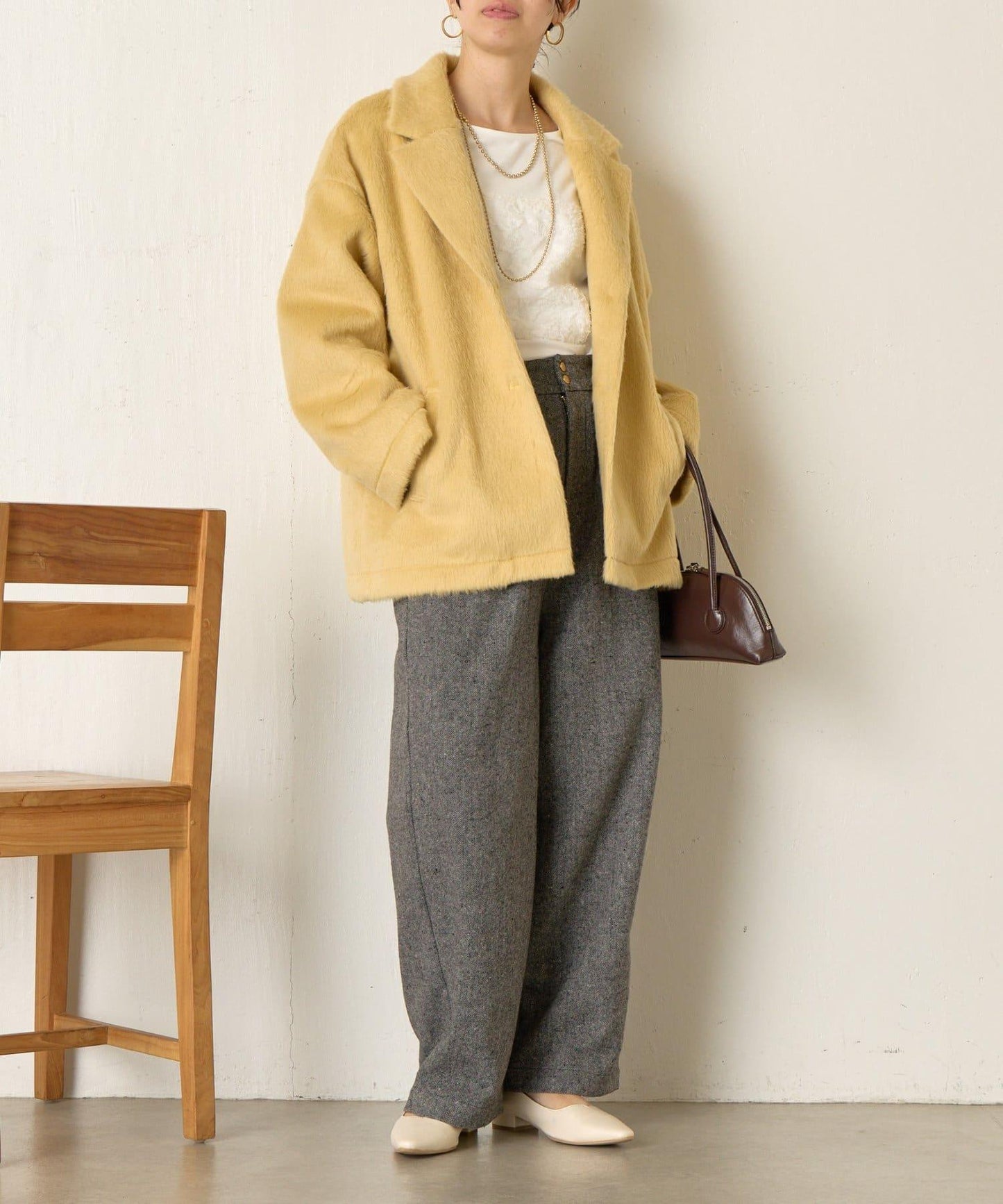 西裝領長毛呢大衣