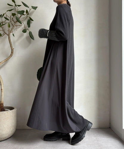 拼接雪紡長袖連衣裙