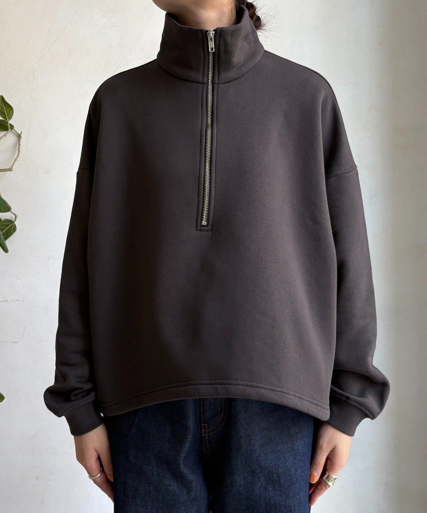 加絨抽繩半拉鍊套頭衫