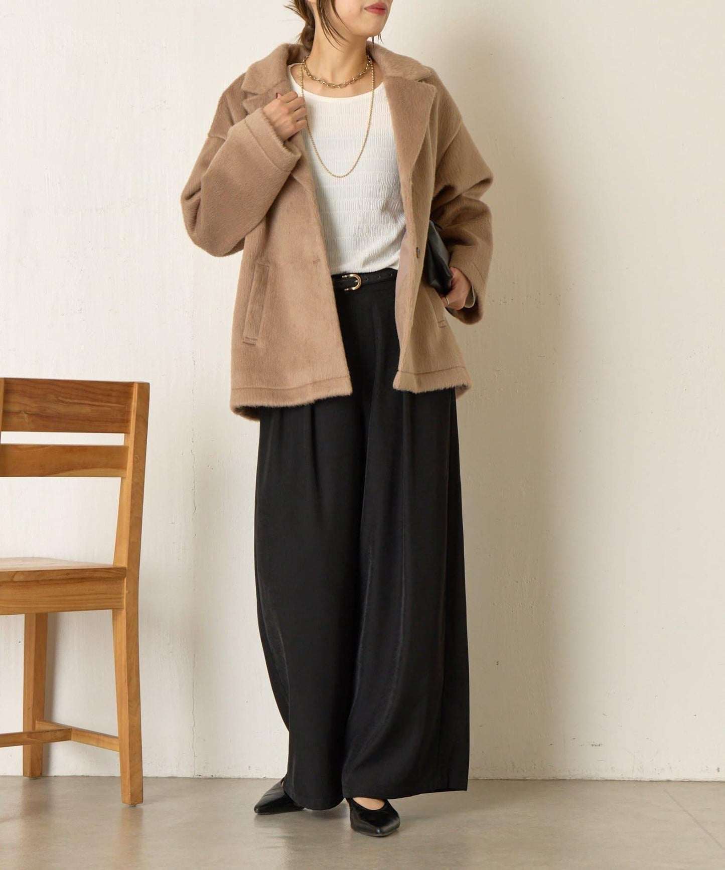 西裝領長毛呢大衣