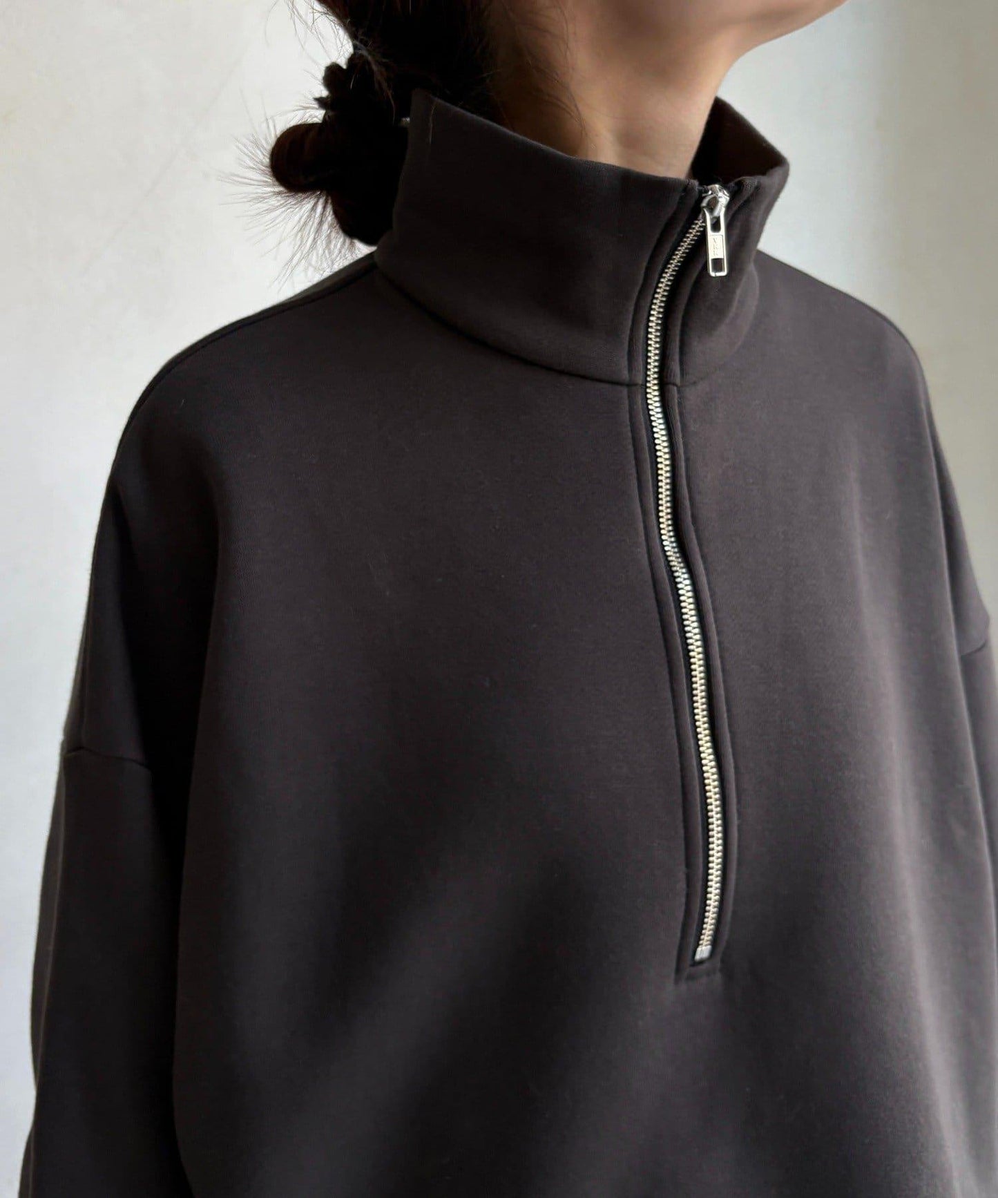 加絨抽繩半拉鍊套頭衫