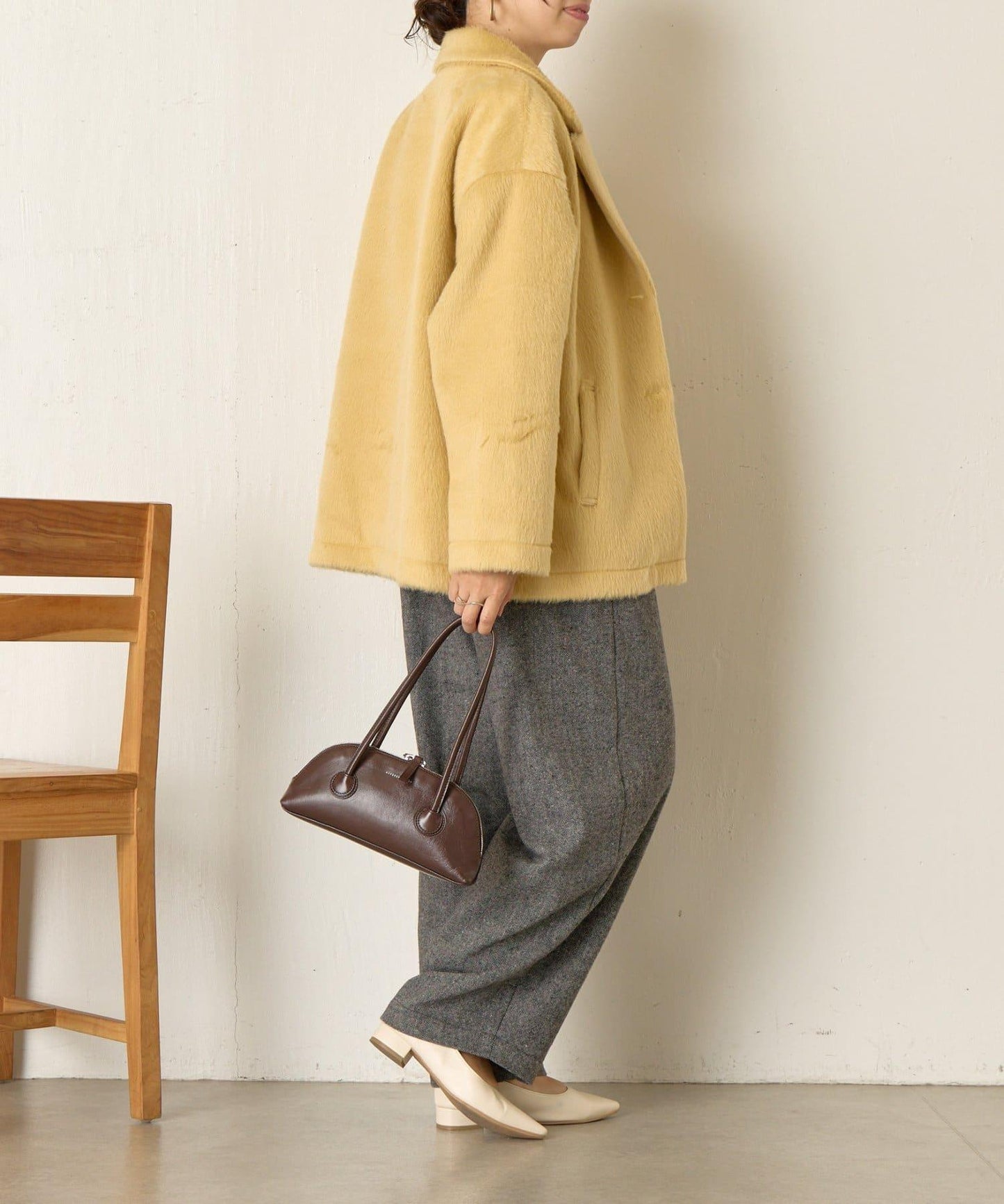 西裝領長毛呢大衣