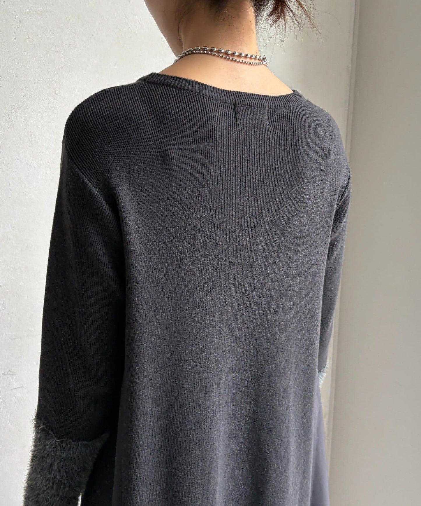 拼接雪紡長袖連衣裙