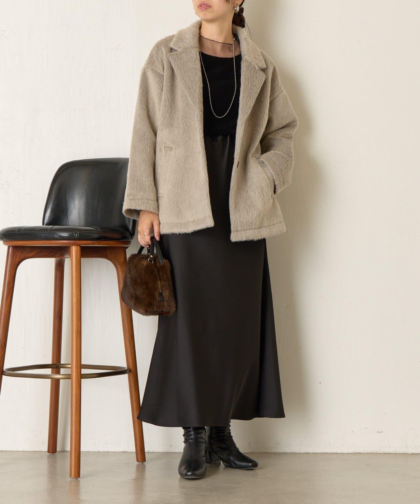 西裝領長毛呢大衣