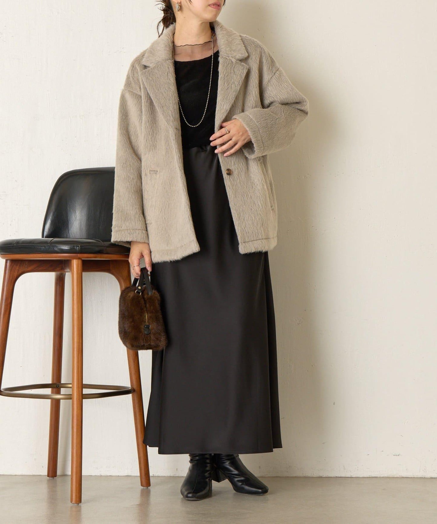 西裝領長毛呢大衣