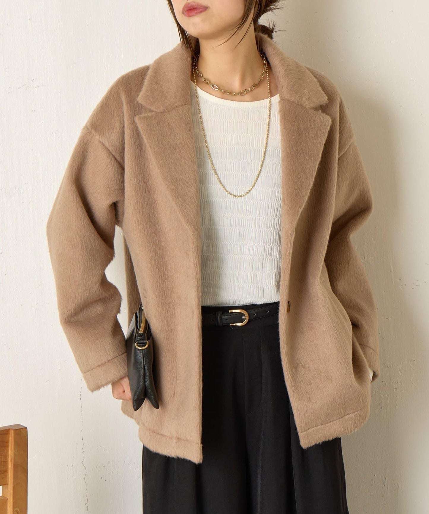 西裝領長毛呢大衣