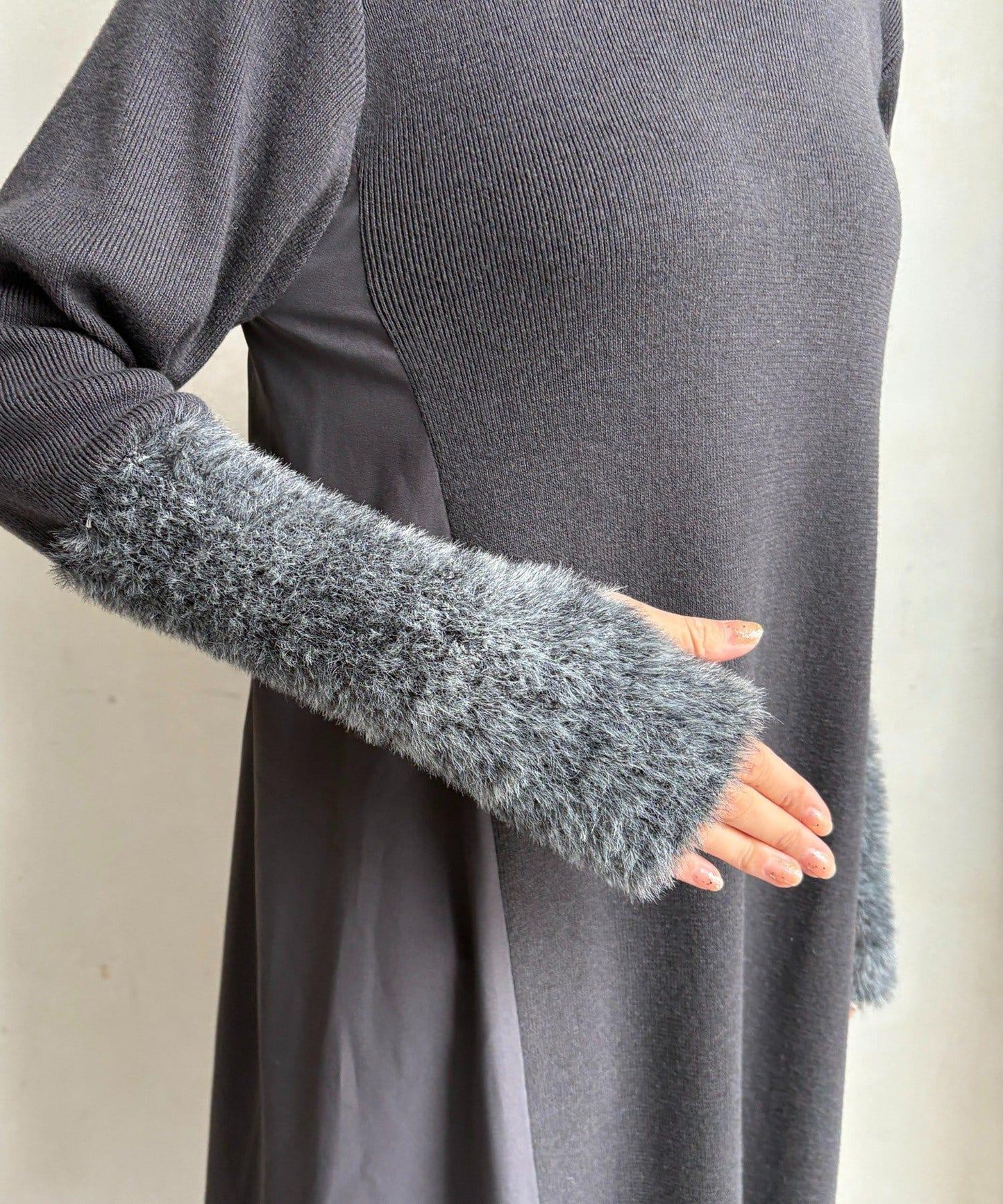 拼接雪紡長袖連衣裙