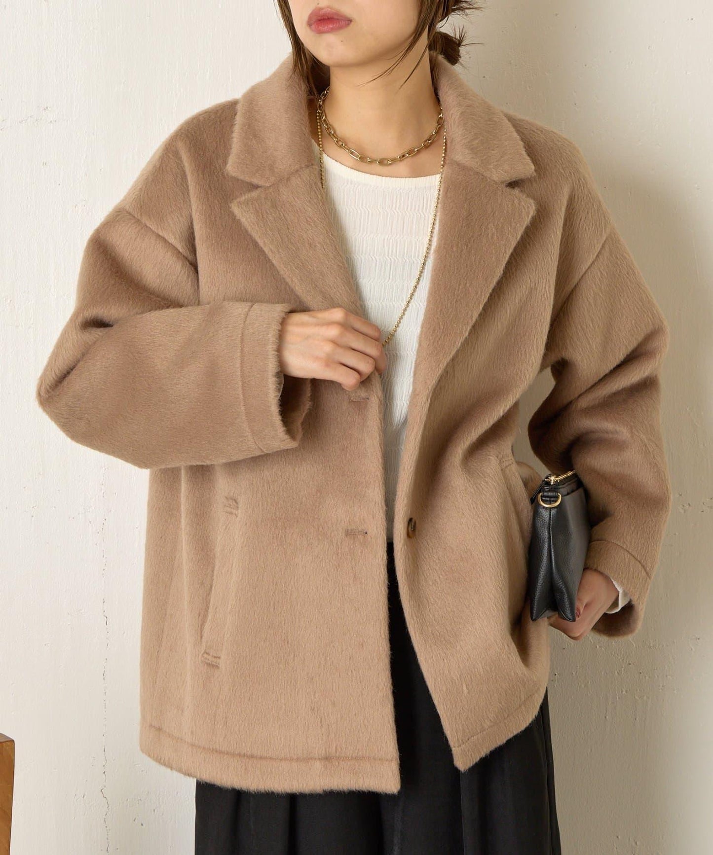 西裝領長毛呢大衣