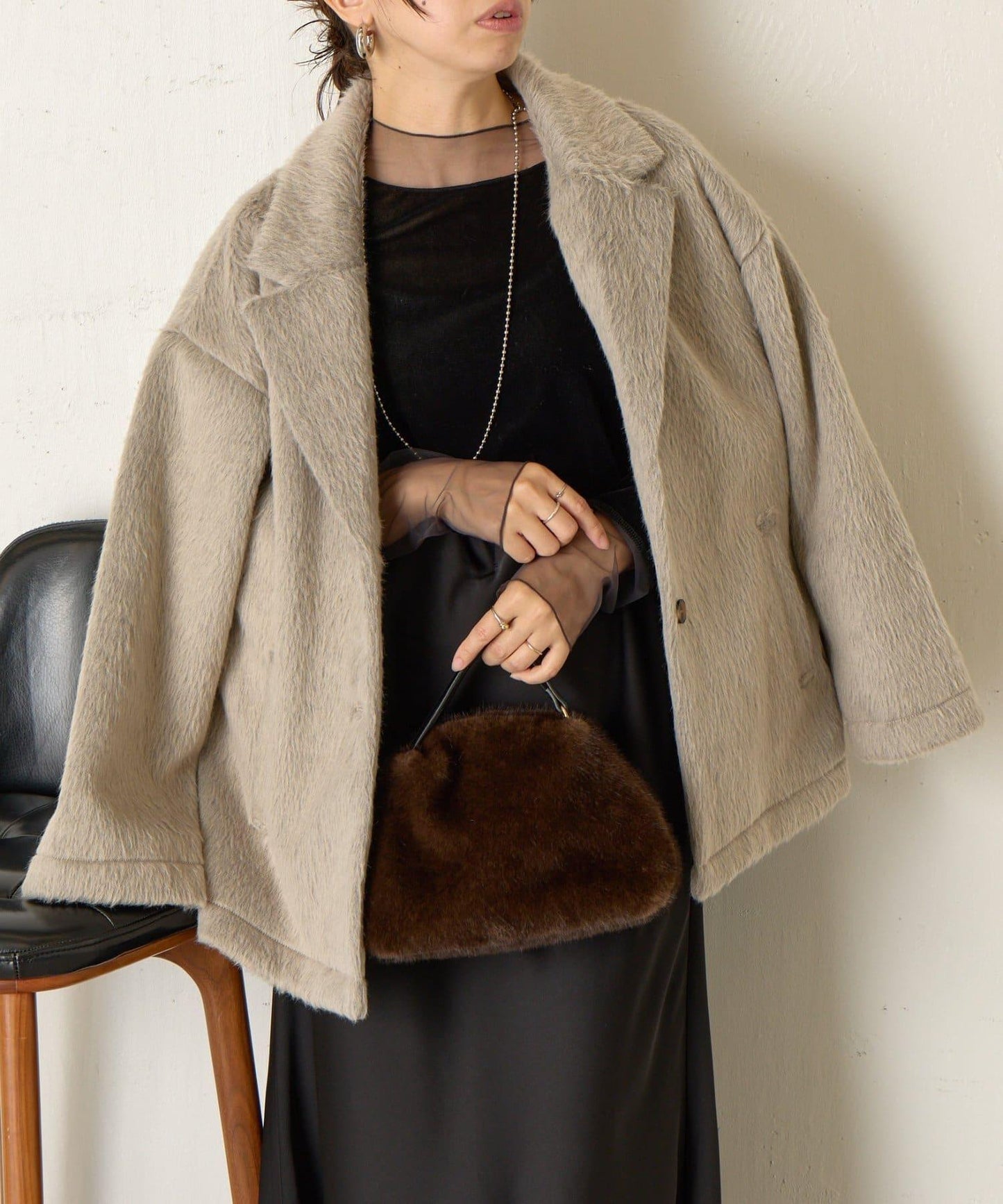 西裝領長毛呢大衣