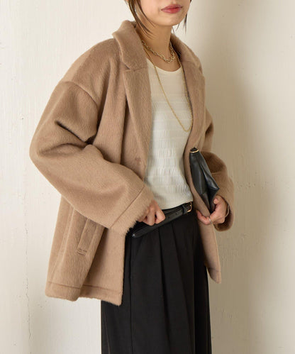 西裝領長毛呢大衣