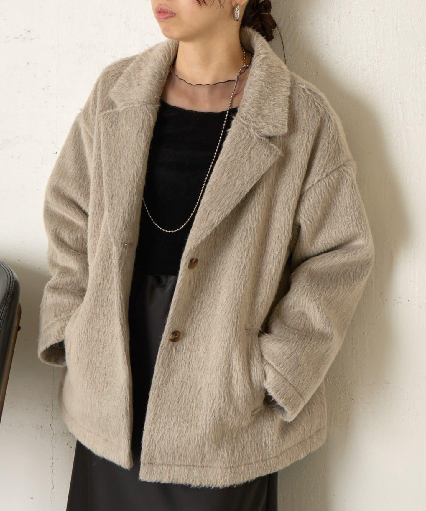 西裝領長毛呢大衣