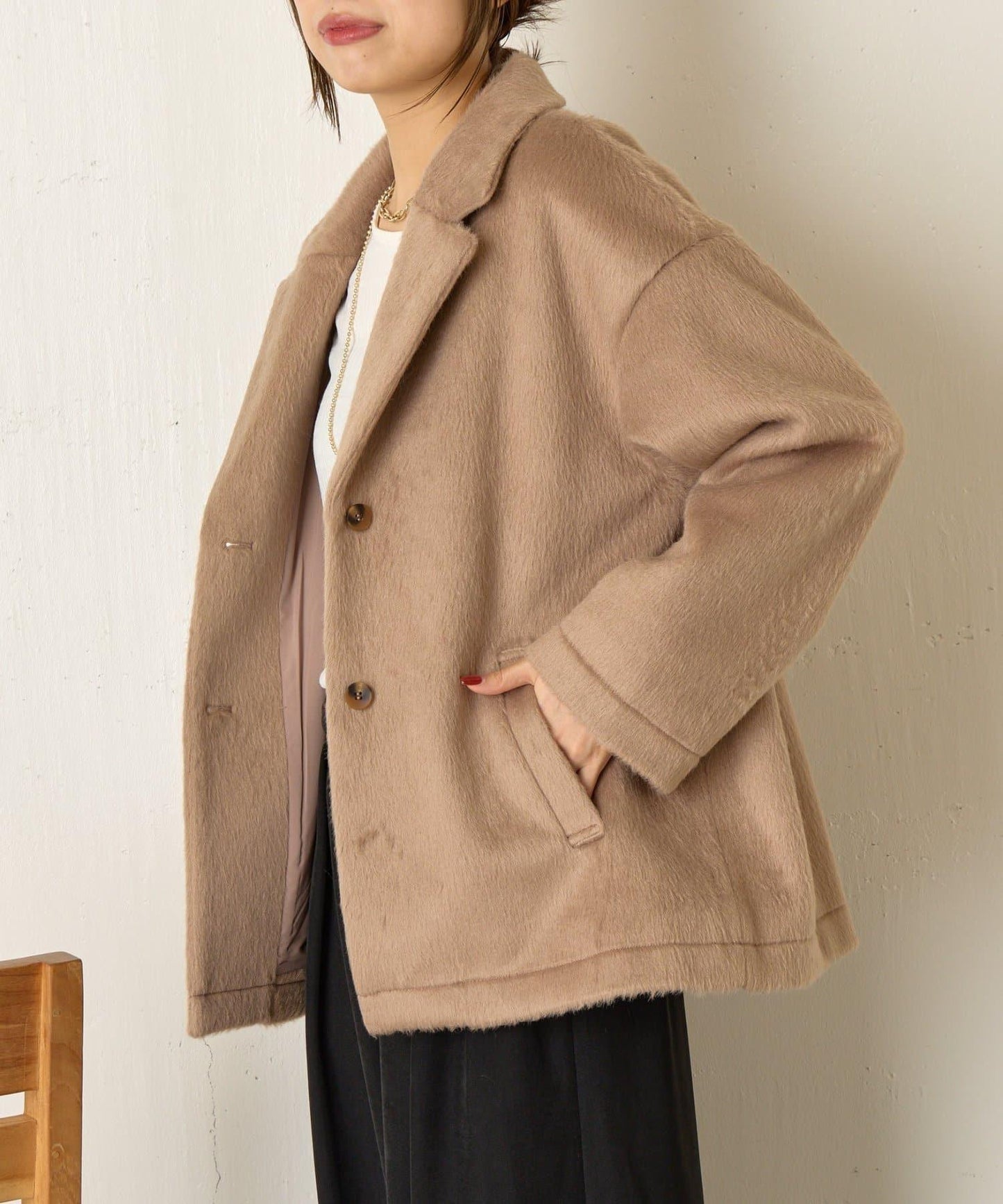 西裝領長毛呢大衣