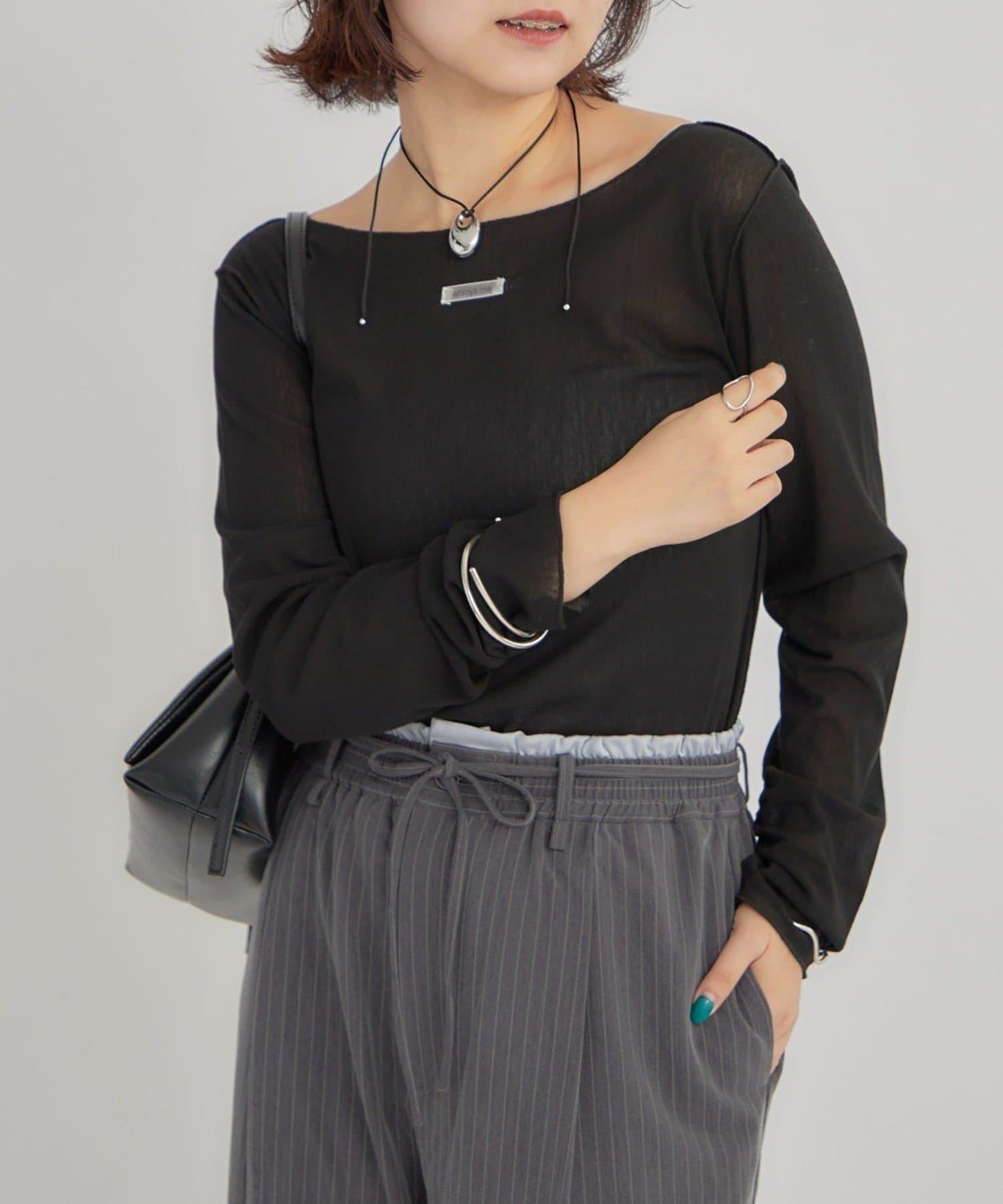 2way薄紗長袖T恤