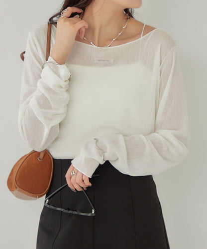 2way薄紗長袖T恤