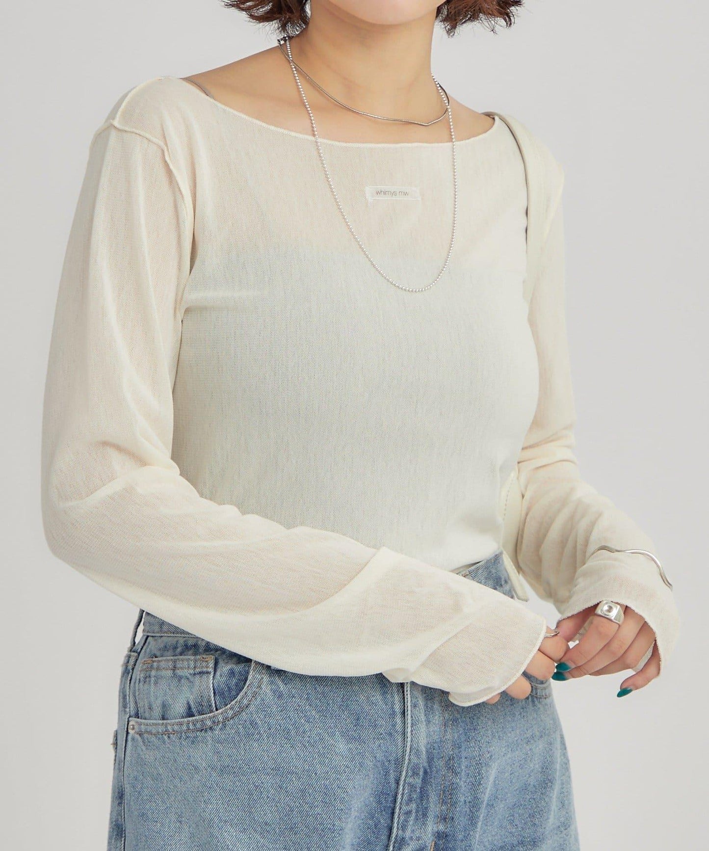 2way薄紗長袖T恤