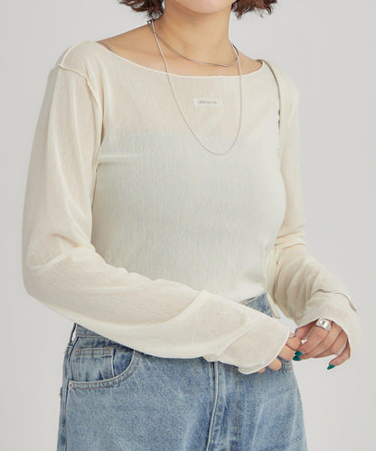 2way薄紗長袖T恤