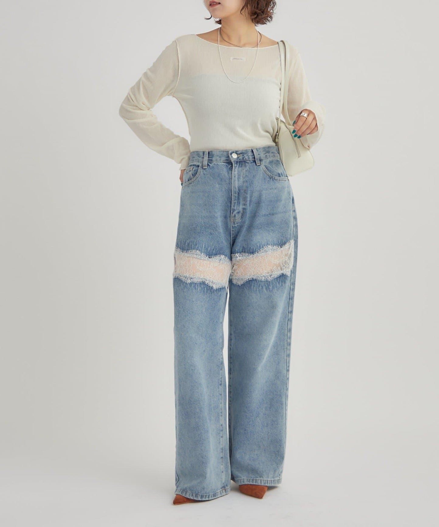 2way薄紗長袖T恤