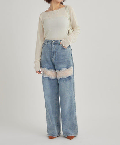 2way薄紗長袖T恤