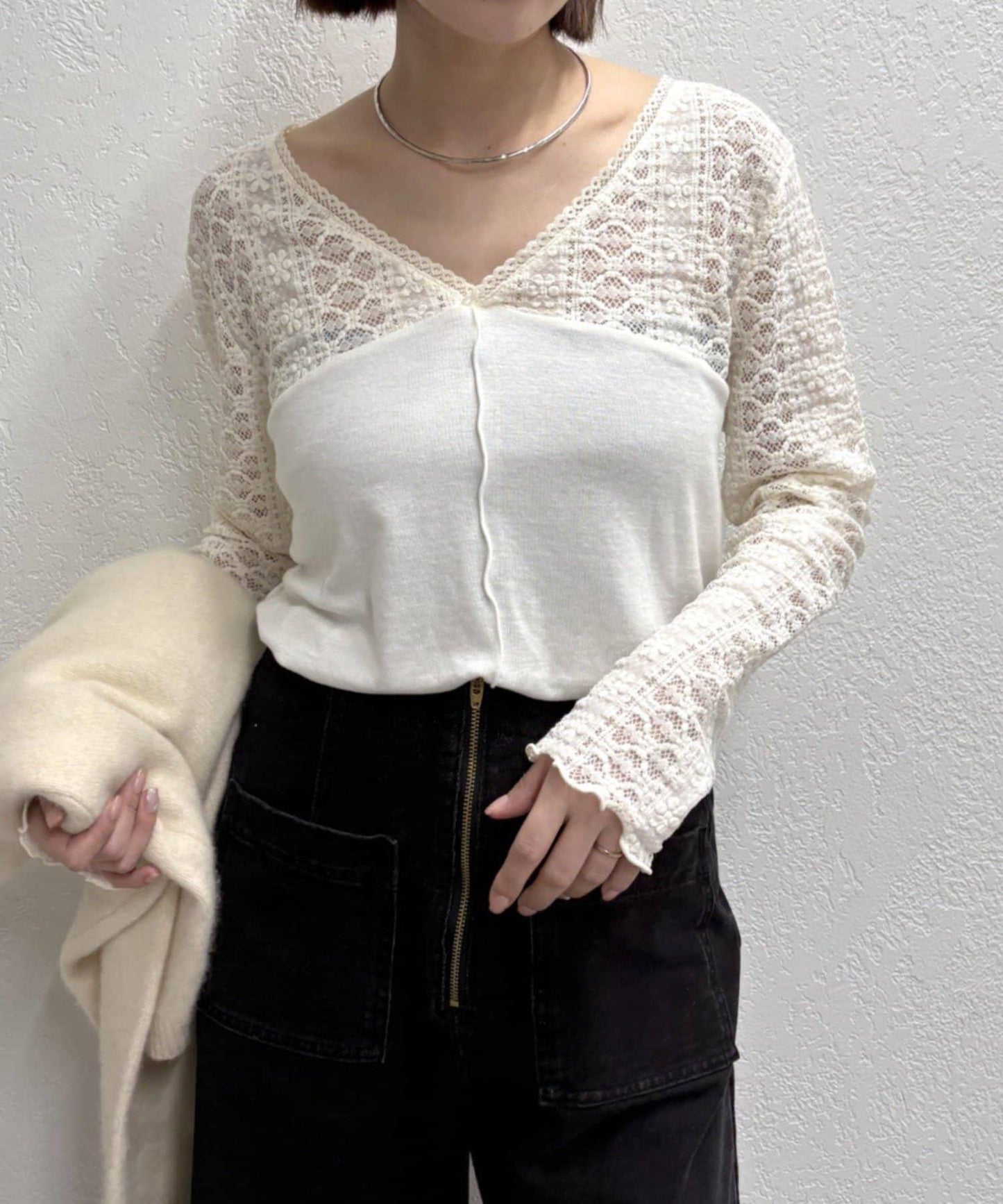蕾絲拼接針織衫