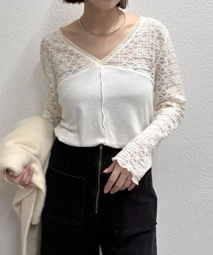 蕾絲拼接針織衫