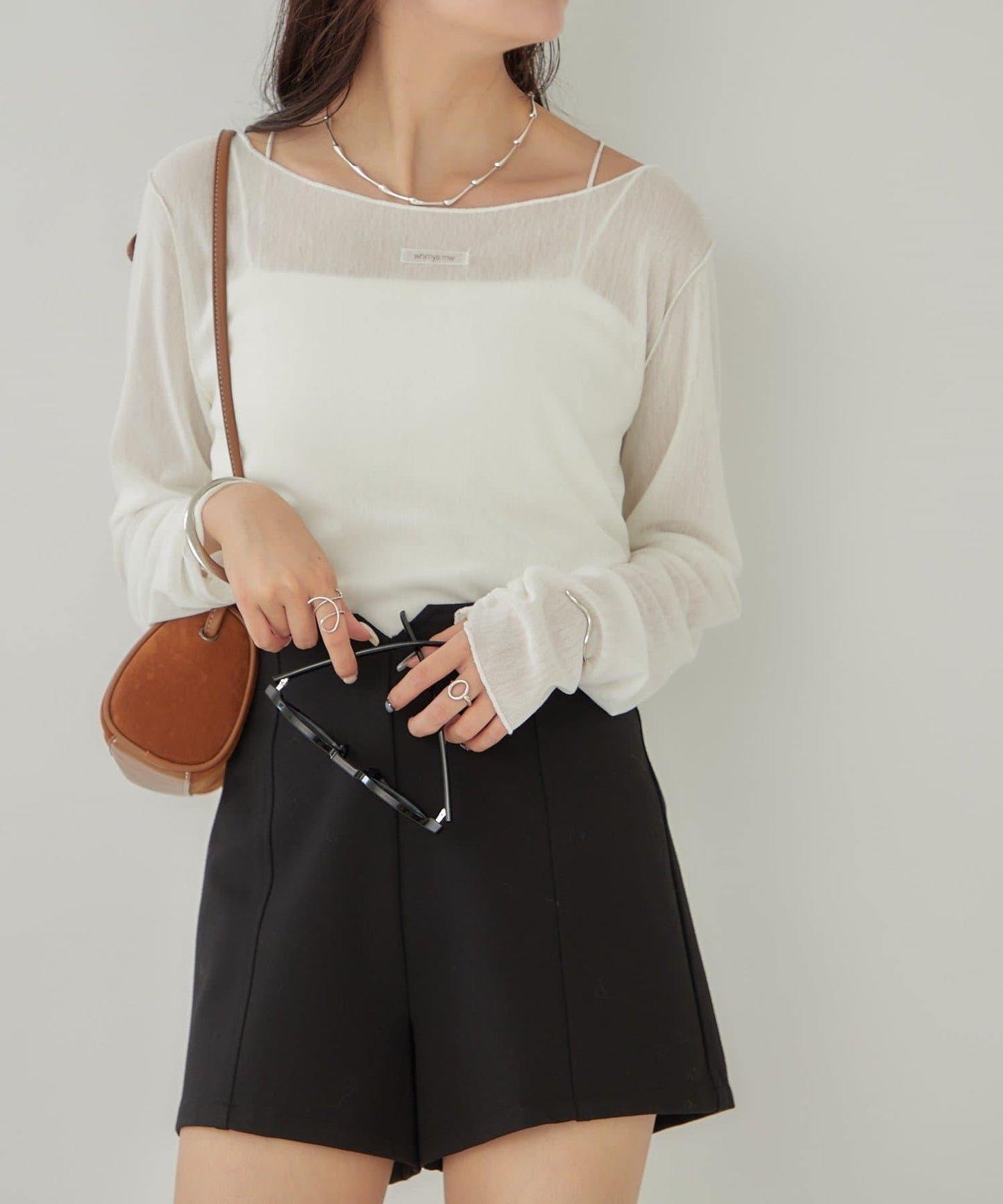 2way薄紗長袖T恤