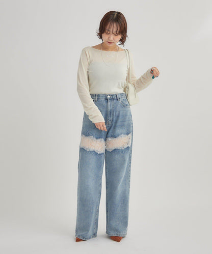 2way薄紗長袖T恤