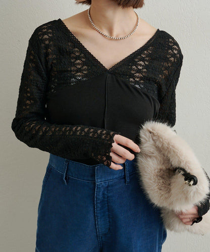 蕾絲拼接針織衫