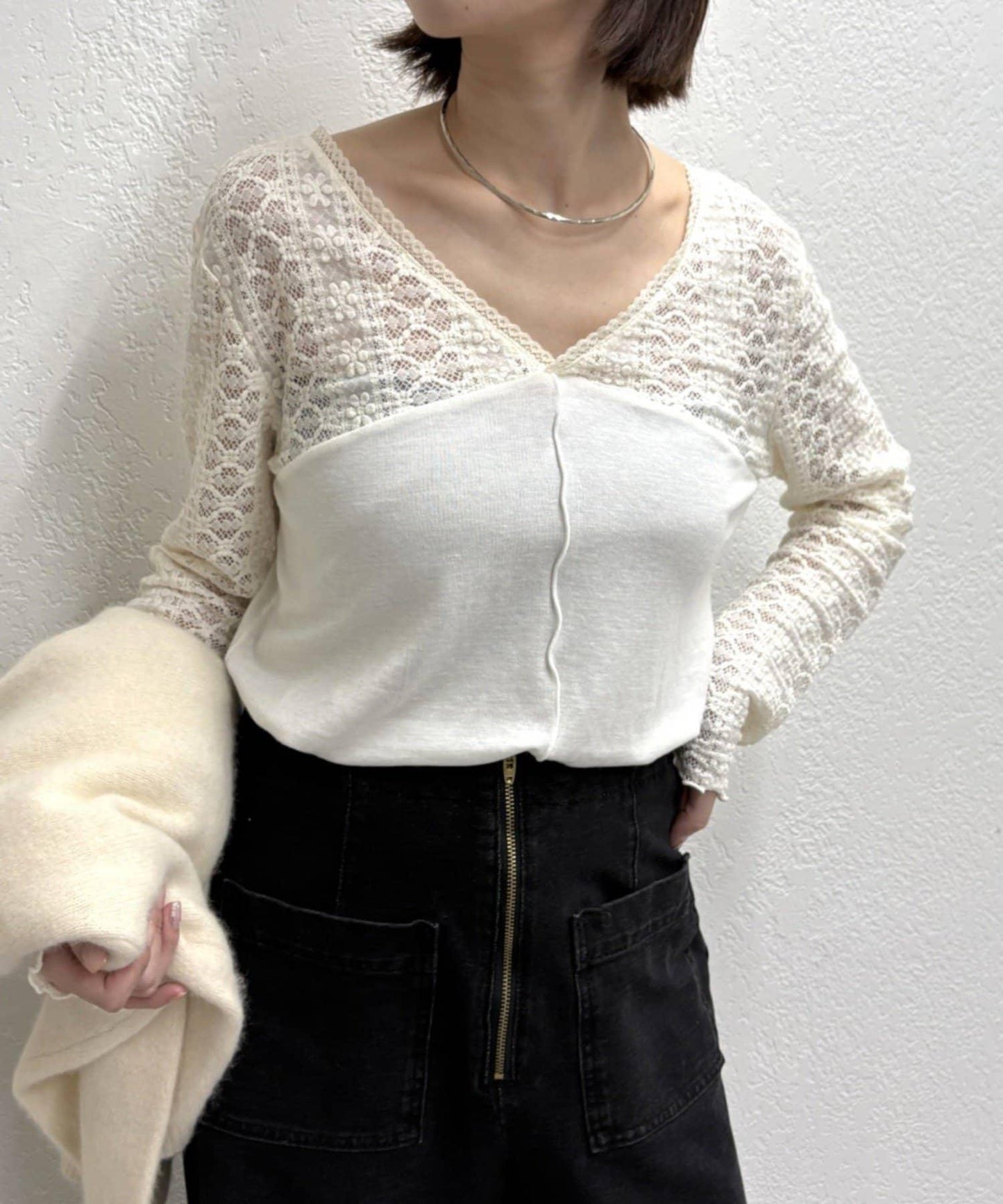 蕾絲拼接針織衫