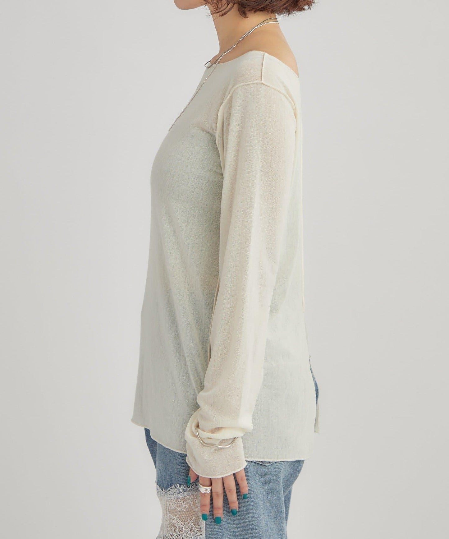 2way薄紗長袖T恤