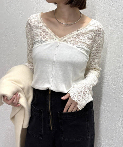 蕾絲拼接針織衫