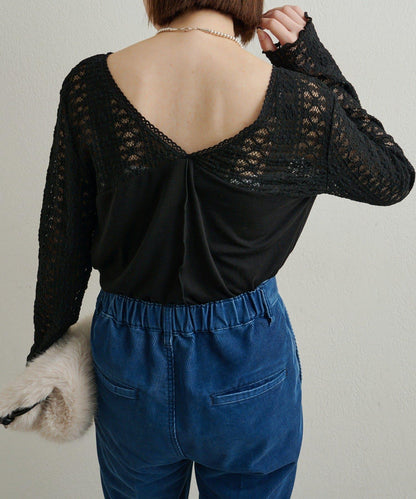 蕾絲拼接針織衫