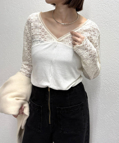 蕾絲拼接針織衫