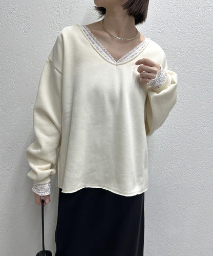 蕾絲拼接針織衫