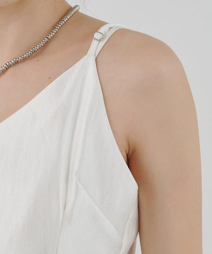 拼接蕾絲下襬緞面吊帶連衣裙