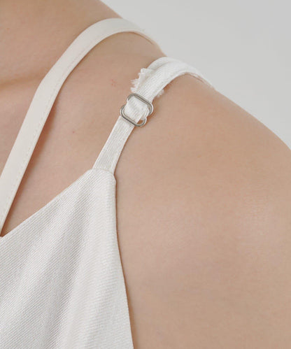 拼接蕾絲下襬緞面吊帶連衣裙