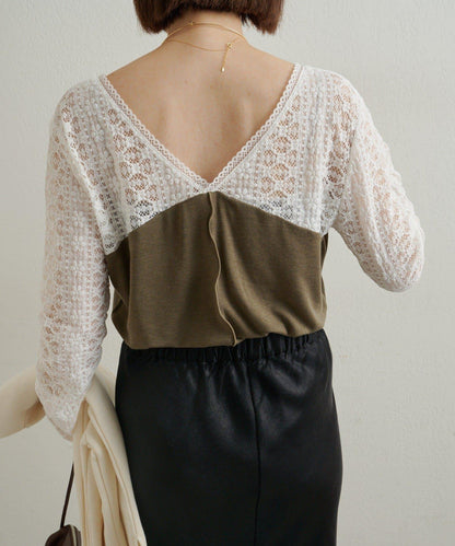 蕾絲拼接針織衫