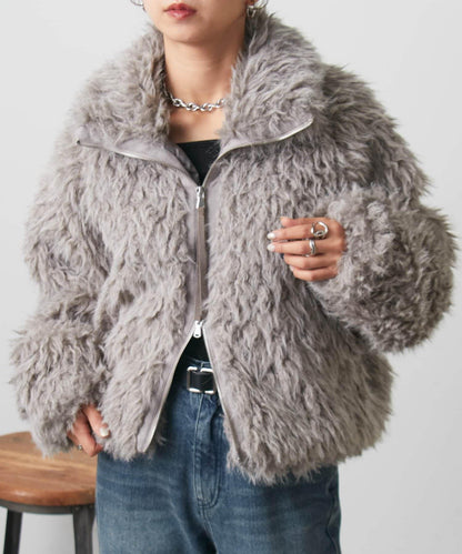 混合羊毛皮毛一體短款夾克