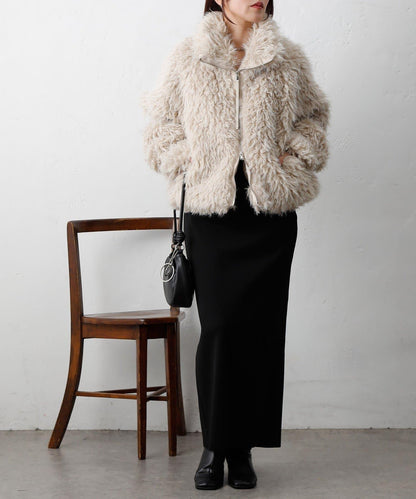 混合羊毛皮毛一體短款夾克