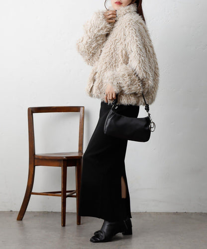 混合羊毛皮毛一體短款夾克