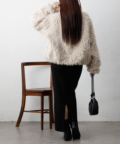 混合羊毛皮毛一體短款夾克