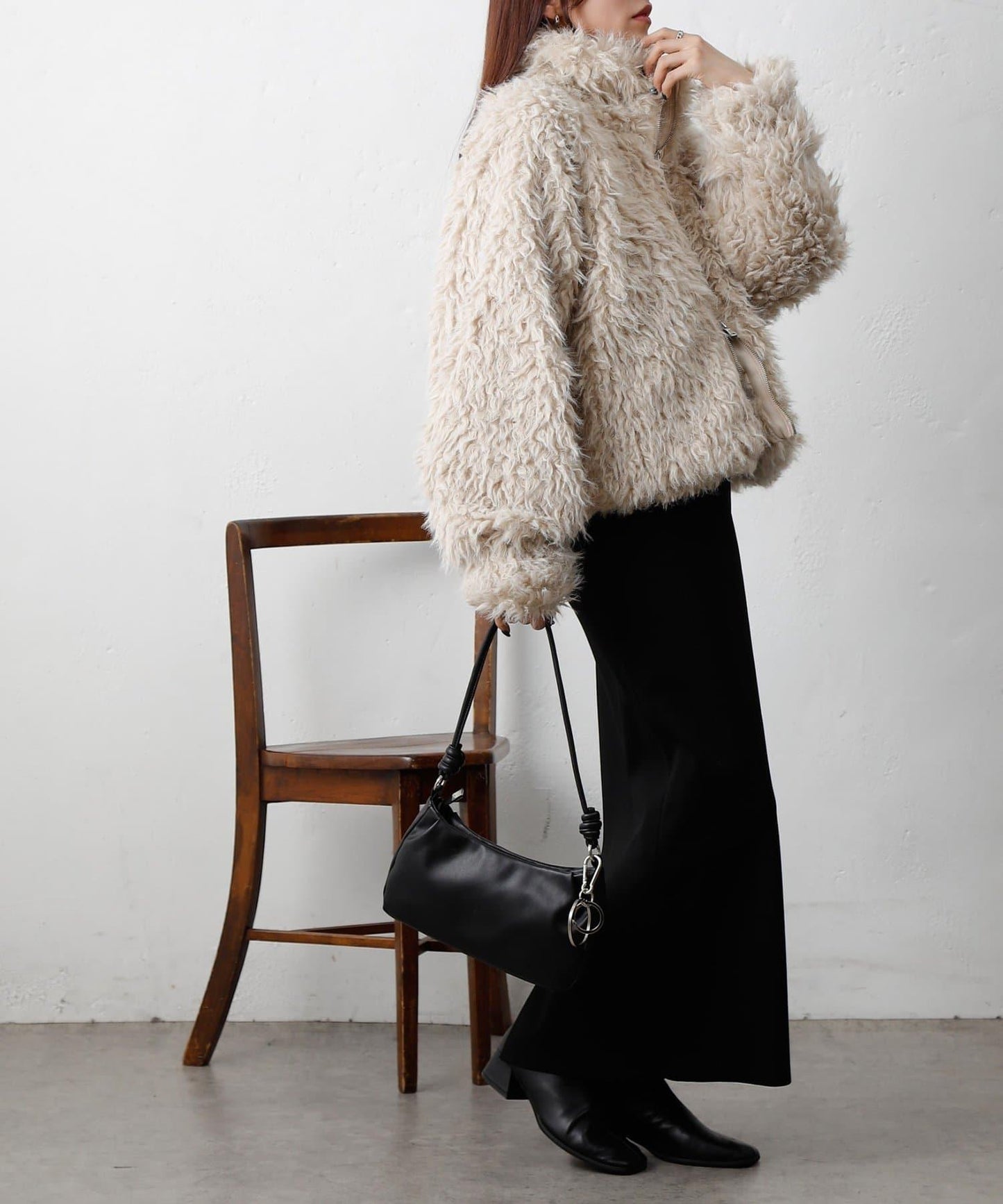 混合羊毛皮毛一體短款夾克