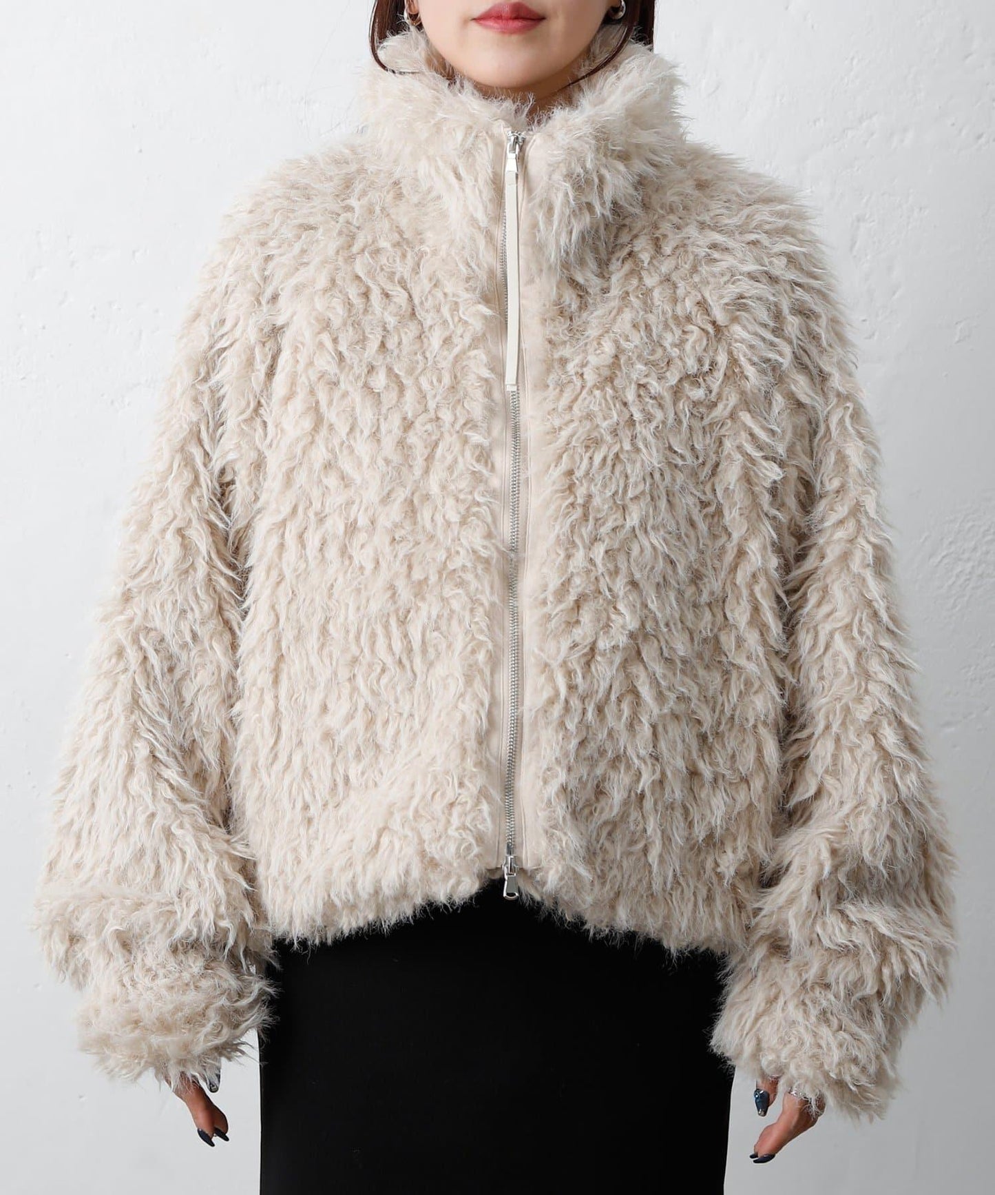 混合羊毛皮毛一體短款夾克