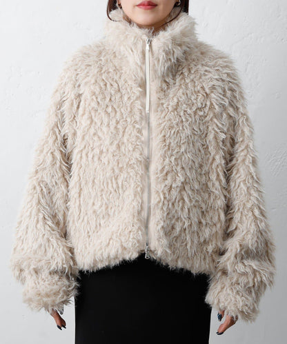 混合羊毛皮毛一體短款夾克